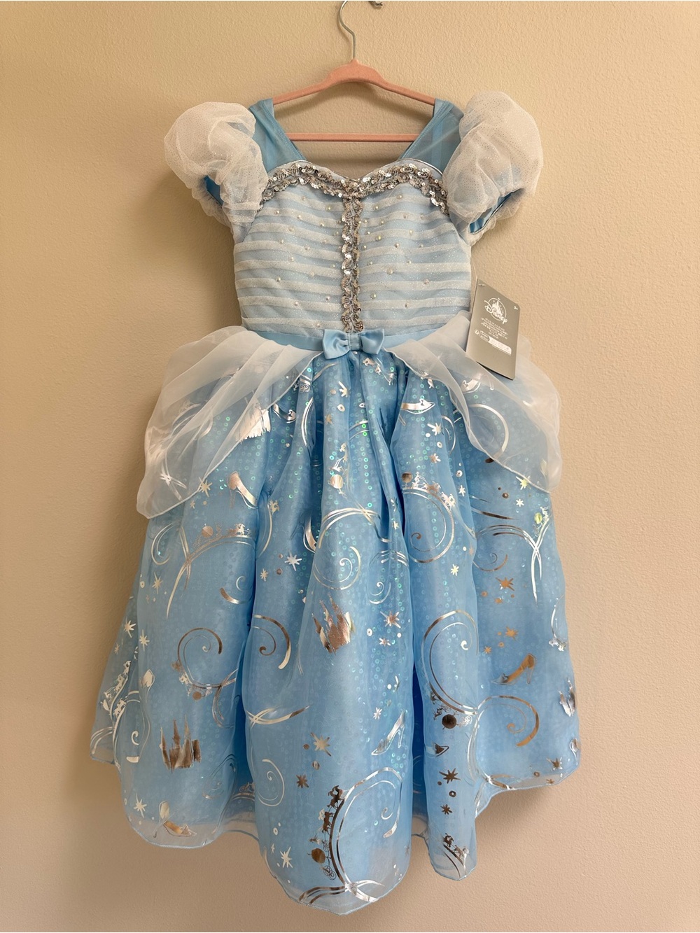 NWT Disney Cinderella Princess Costume Dress Girls 5/6 Blue Silver Sequin Gown